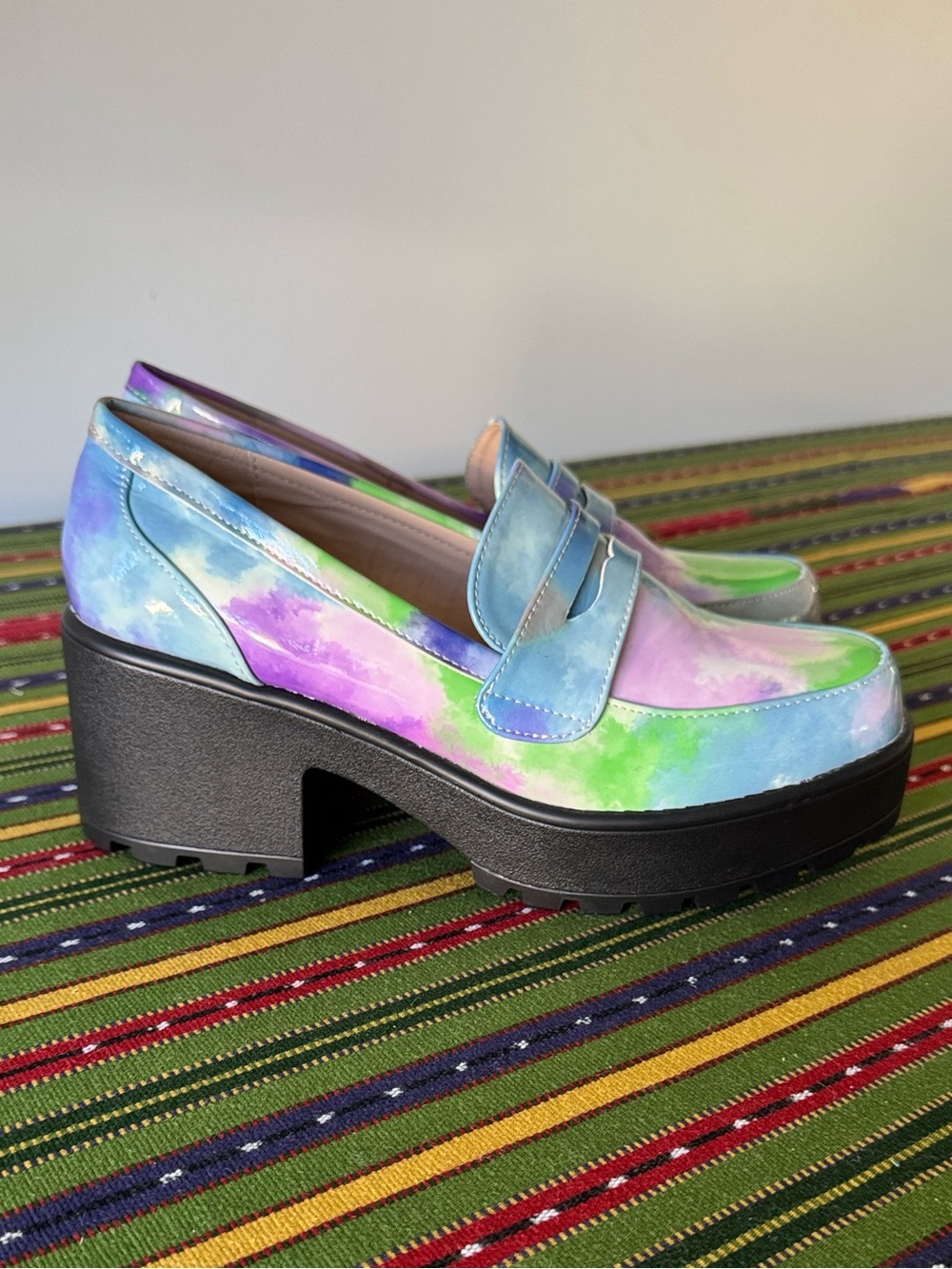 Nasty Gal Vegan Leather Chunky Penny Loafers Pastel Tie Dye Size 7 - Picture 8 of 12